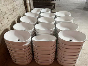 Vasque intégrée en céramique moderne et simple à poser sur comptoir, idéale pour petits appartements et hôtels, lavabo artistique pour salle de bain - Product Image 5