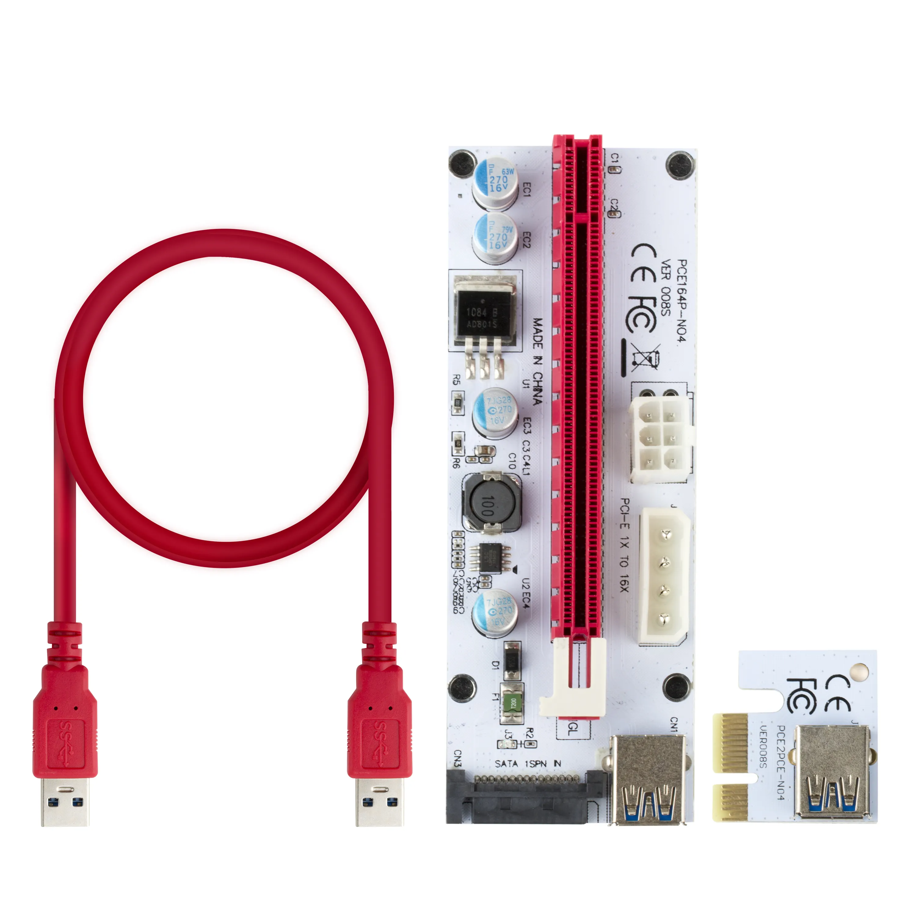 המניה VER 008s PCIE 1X כדי 16X SATA 6PIN/4Pin PCIE PCI Riser כרטיס