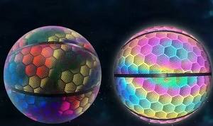 Custom Logo <b>LED</b> Night Reflective Glowing Holographic Basketball Leather <b>Ball</b> With Light up Feature Glow in the Dark Feature - Product Image 2