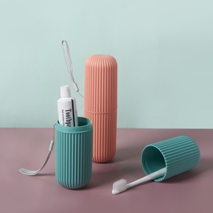 Conjunto de Caixa Organizadora de Pasta de Dente Grande Portátil de Plástico PP com Design Retangular Moderno para Viagem com Copos para Bochecho e Lavagem - Product Image 2