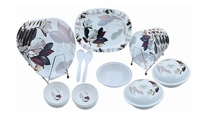 Melamine <b>Dinnerware</b> <b>Set</b> Of 32 Floral Printed Round and Oval Plates Bowls Spoon <b>Set</b> Modern Tableware - Product Image 5