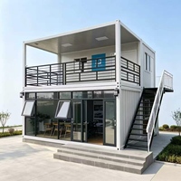 Maison conteneur préfabriquée modulaire à deux étages avec balcon et fenêtres en verre, villa préfabriquée portable