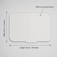 Tapis de séchage en silicone pour comptoir de cuisine 40x30 cm gris, résistant à la chaleur, antidérapant, égouttoir à vaisselle, séchage rapide, protection de table
