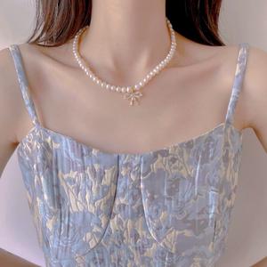 สร้อยคอมุกน้ำจืดธรรมชาติสุดฮิตปี 2022 ดีไซน์หรูหราแบบผีเสื้อโบว์ สร้อยคอแฟชั่นสไตล์ไลท์ลักชัวรี่ - Product Image 2