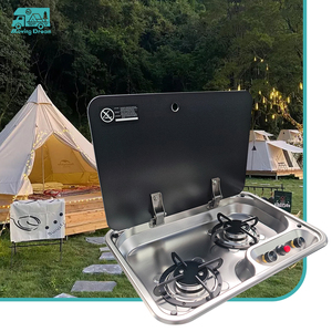 JDA из нержавеющей стали RV варочная газовая плита со встроенными 2 горелками и стеклянным покрытием Camper Motorhome варочная панель для RV кемпинга - Product Image 4