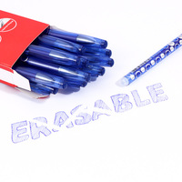 Stylo effaçable à encre gel bleue, faible MOQ (12 pièces/boîte), 0,5 mm avec gommes à effacer sur l'extrémité, pour fournitures scolaires et de bureau