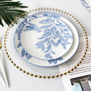 Fresh Blue Flower Decal Dinner Plate Ceramic <b>Dinnerware</b> Bone China Salad Dish Wedding Decor Charger Plate Dishwasher Available - Product Image 3