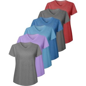 Women's V-Neck Athletic T Shirts Short Sleeve Quick Dry Yoga Gym Workout <b>Tops</b> 6 Pack UV Protection - Product Image 1