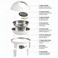 KUNTAI Réchaud de buffet rectangulaire de luxe en acier inoxydable martelé blanc, alimenté à l'alcool, 9L, hydraulique, A++ Énergie