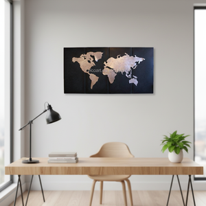 งานประติมากรรมติดผนังรูปแผนที่โลกโลหะตกแต่งสไตล์โมเดิร์นแบบกำหนดเอง พร้อมสีตามสั่ง ความหนา 2-7 มม. รุ่นวันดินโลก - Product Image 2