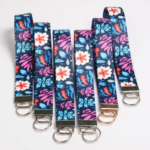 Holywish Custom Polyester Floral Wristlet Strap Lanyard For Key Hand Wrist Key Chain Ring Holder Lanyard