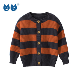 Otoño Invierno de diseño de moda niños ropa de algodón a rayas Retro chicas Cardigan suéter - Product Image 3