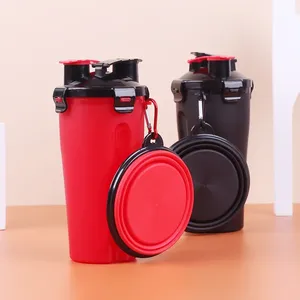 Contenedor de Comida para Mascotas 2 en 1, Portátil, Plegable, a Prueba de Fugas, Reutilizable, Libre de BPA, Botella de Plástico de 700 ml para Camping - Product Image 1