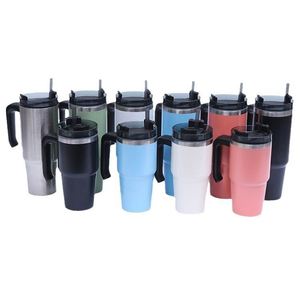 304 Stainless Steel Vacuum Insulated Travel Tumbler 20oz 30oz Car Cup With Handle Straw Outdoor Use - Product Image 4