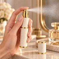 Atomiseur de voyage rechargeable en cuir rose et blanc de qualité supérieure, 5 ml, 10 ml, avec bouchon magnétique, flacon de parfum en verre pour hommes et femmes