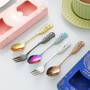 Ensemble de couverts écologiques YOUNIS Classic Rose Handle Spoon Fork, acier inoxydable de qualité alimentaire, pour café, thé, dessert, glace, salade - Product Image 4
