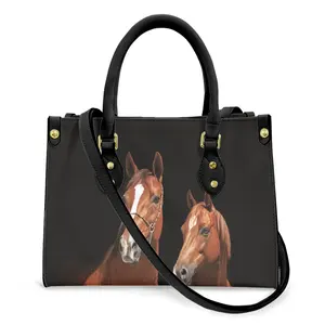 Wholesale Fashion Handbags for Women Luxury Brown Leather Shoulder Bag Tote Hobo Purses for Ladies Horse Pattern Dropshipping