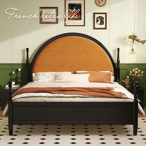 Retro Upholstered Bed 1.8M Black Wooden Master Bedroom Bed With Storage Space - Product Image 5
