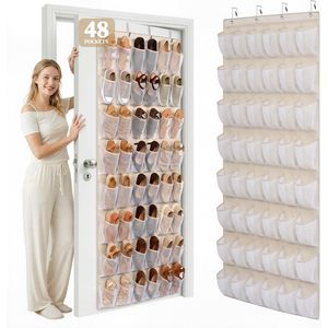 ที่เก็บรองเท้าแบบแขวนประตู 48 ช่อง ตาข่ายแขวนสำหรับเก็บรองเท้าหลังประตู บนผนัง สีเบจ - Product Image 1