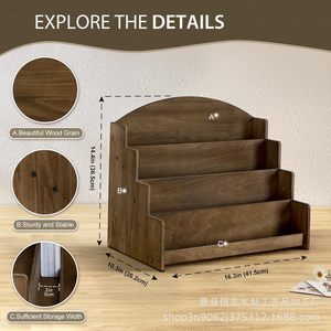 Wooden Multi Layer Display Rack 4 Layers <b>Desktop</b> <b>Shelf</b> For Bookstore Greeting Card Storage - Product Image 3