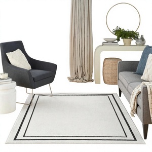 Modern Rectangle Wool Area Rug with Black Border Design Eco-Friendly Cut Pile Thin for Living Room Home Decor - Product Image 2