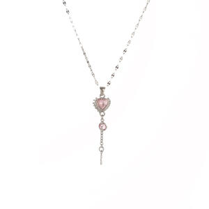 Haomi Light di lusso in acciaio inox rosa placcato oro zircone cuore amore nappa collana a maglie risparmio pendolare pendente - Product Image 5