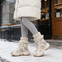Bottes de neige mi-mollet en cuir de vachette avec doublure en fourrure respirante, chaudes et douces, semelle épaisse en caoutchouc véritable pour femme