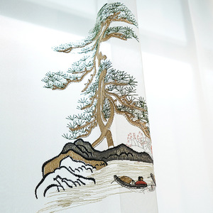 Tende Trasparenti a Doppio Strato con <span class=keywords><strong>Stampa</strong></span> Paesaggistica Cinese <span class=keywords><strong>su</strong></span> Cotone e Lino, Drappeggi per Camera da Letto con Mantovana - Product Image 4