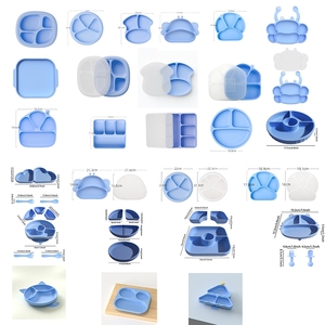 Juego de Platos de Silicona con Forma de Animales de Dibujos Animados de la Serie Azul, con Tapa y Plato Dividido para la Comida de Bebés y Niños Pequeños, Platos para Niños con Logotipo Personalizado - Product Image 1