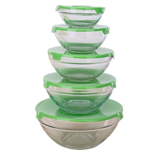 Haonai wholesale bulk good quality 5pcs glass bowl set,glass bowl with lid