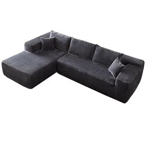 Sofá <span class=keywords><strong>cama</strong></span> seccional en forma de L convertible multifunción Modular negro moderno sofá <span class=keywords><strong>cama</strong></span> <span class=keywords><strong>chaise</strong></span> <span class=keywords><strong>longue</strong></span> dos almohadas tela de pana espuma - Product Image 1