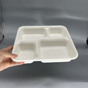 ถาดใส่อาหาร4ช่องสำหรับโรงอาหารของโรงเรียนเคลือบเส้นใยชานอ้อยรีไซเคิลได้ย่อยสลายได้ทางชีวภาพ - Product Image 5