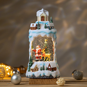Retro Blue Village <b>Christmas</b> Town Scene Decorations Ornaments Old Man <b>Reindeer</b> Gifts Resin Musical Water-filled Snow Lantern - Product Image 4