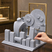 WEIMEI Luxury Grey Velvet Jewelry Display Stand with Gold Metal Frame for Necklace Earring Ring Bracelet Jewelry Display Set