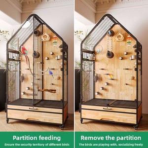 Lồng chim gỗ nguyên khối sang trọng, thiết kế biệt thự dành cho chim trung bình đến lớn, có lỗ thông hơi, nút điều chỉnh di động, tự làm dành cho thú cưng - Product Image 2