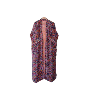 Bata con estampado geométrico para mujer, cuello mandarín, manga tres cuartos, ropa de dormir informal de algodón tejido suave - Product Image 6