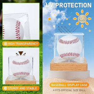 Caja de soporte de béisbol autógrafo Caja de exhibición de béisbol acrílica Base de madera para una sola bola - Product Image 3