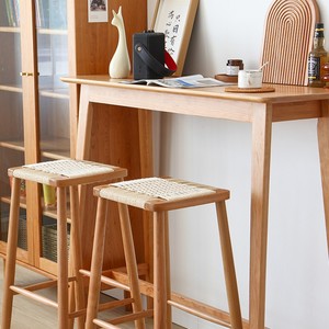 Juego de mesa y sillas de madera maciza de cerezo, diseño minimalista rectangular, muebles de bar duraderos para el hogar - Product Image 4