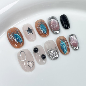 Vente en gros, nouveauté, requin de rêve bleu, homme, larmes, épices fraîches, peinture courte pour ongles, ongles artificiels carrés courts avec de la colle - Product Image 4