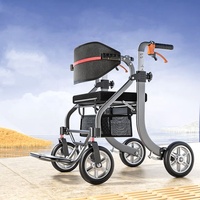 Déambulateur pliable multifonctionnel pour personnes âgées, déambulateur portable en aluminium avec siège et repose-pieds pour personnes handicapées