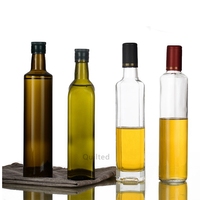 Bouteille d'huile de cuisson en verre rond carré de haute qualité 250ml 500ml 750ml bouteille en verre d'huile d'olive au vinaigre ambre vert antique avec bouchon