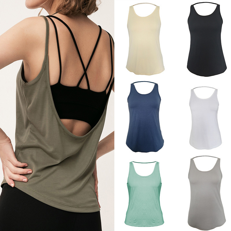 Wholesale Summer Loose Polyester Fitness Running Sports Plus Size Women's Tank Tops Quick Drying Breathable Backless Yoga Top