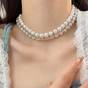 Collar de perlas, joyería para mujer, Gargantilla, fiesta, banquete, vestido, accesorio, collar elegante para mujer, cadena corta de clavícula - Product Image 1