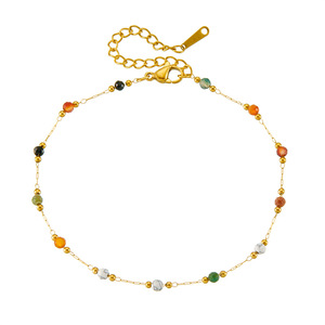 Chevillère Bohème Vintage Multicolore en Pierre Naturelle, Plaqué Or, Acier Inoxydable, Mini Perles Dorées, Bijou Fin pour Femme - Product Image 6