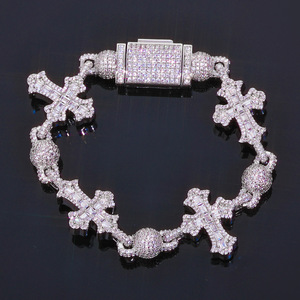 Conjunto de Joyería Vintage, Brazalete para Hombre con Cruz de Circonio en Forma de T, Cadena de Cuentas Estilo Hip Hop, Tanjing - Product Image 1