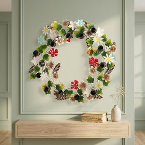 Corona Floral Metálica Rústica Hecha a Mano, Redonda, Decorativa, sin Luces, Paquete Individual - Product Image 5