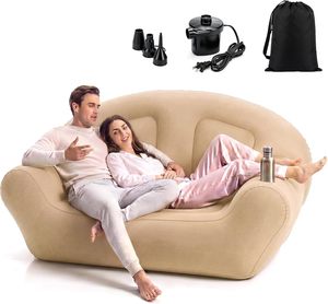 Inflatable Couch Flocked Surface Blow up Chair Folding Portable Flocking Inflatable <b>Air</b> <b>Sofa</b> Lazy <b>Sofa</b> for Living Room - Product Image 1