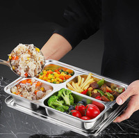 Nouveau plateau alimentaire rectangulaire en acier inoxydable 304, plateau à déjeuner à 5 compartiments, adapté aux restaurants en libre-service, aux cantines, aux écoles