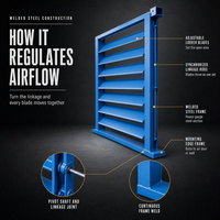 Grille d'aération en acier bleu à lamelles réglables, cadre métallique soudé, registre de ventilation CVC pour armoire industrielle et rack