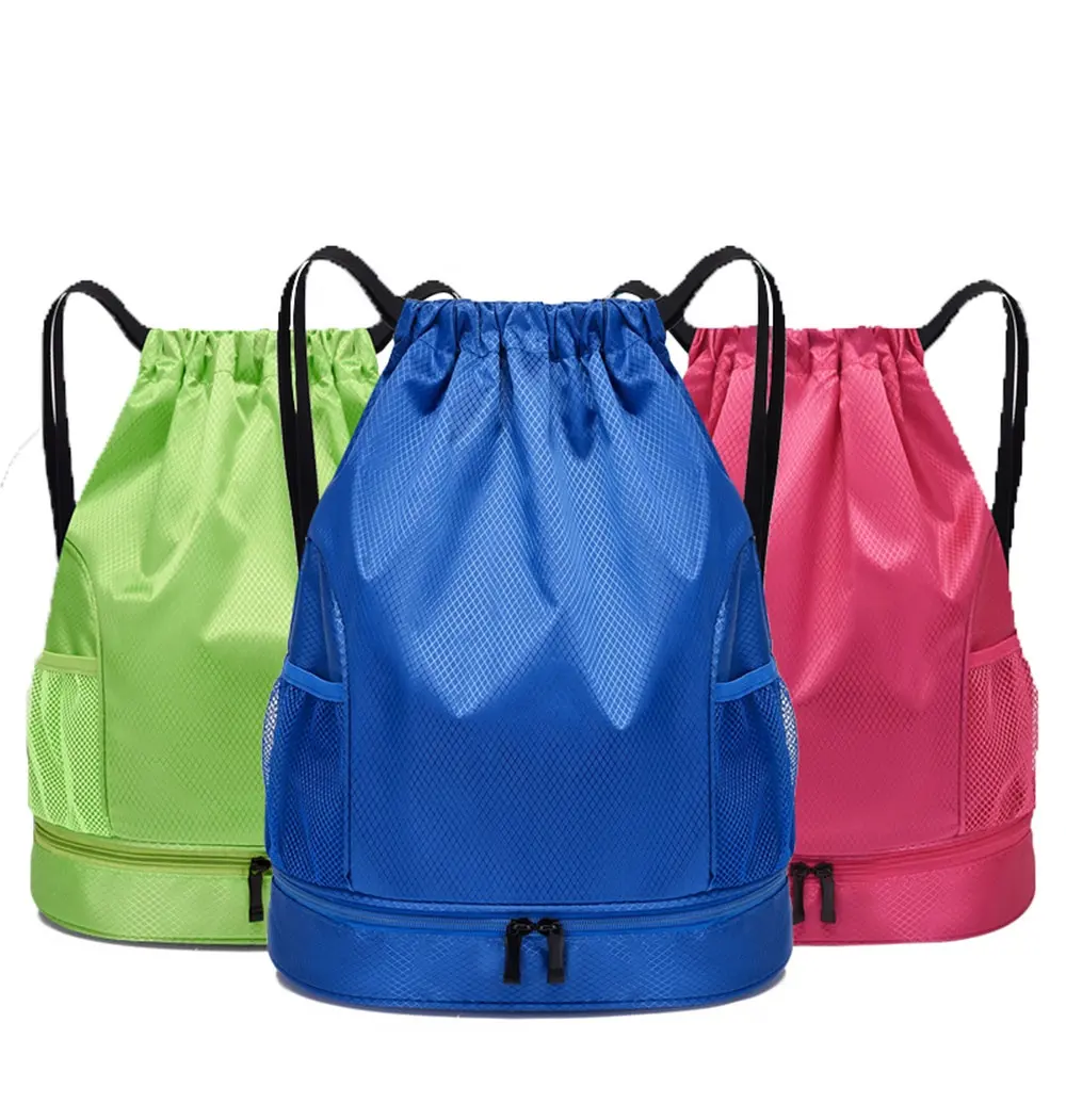 Waterproof Drawstring Backpack Sport Beach Gym BagでFront Zipper PouchためWomen Men